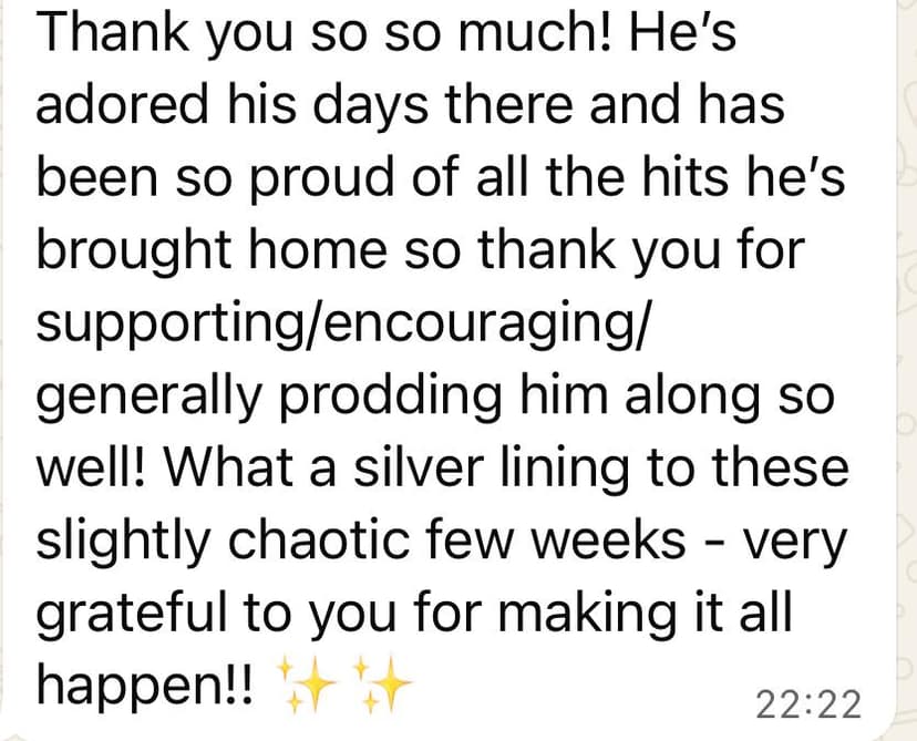Screenshot of a parent's message to Becca