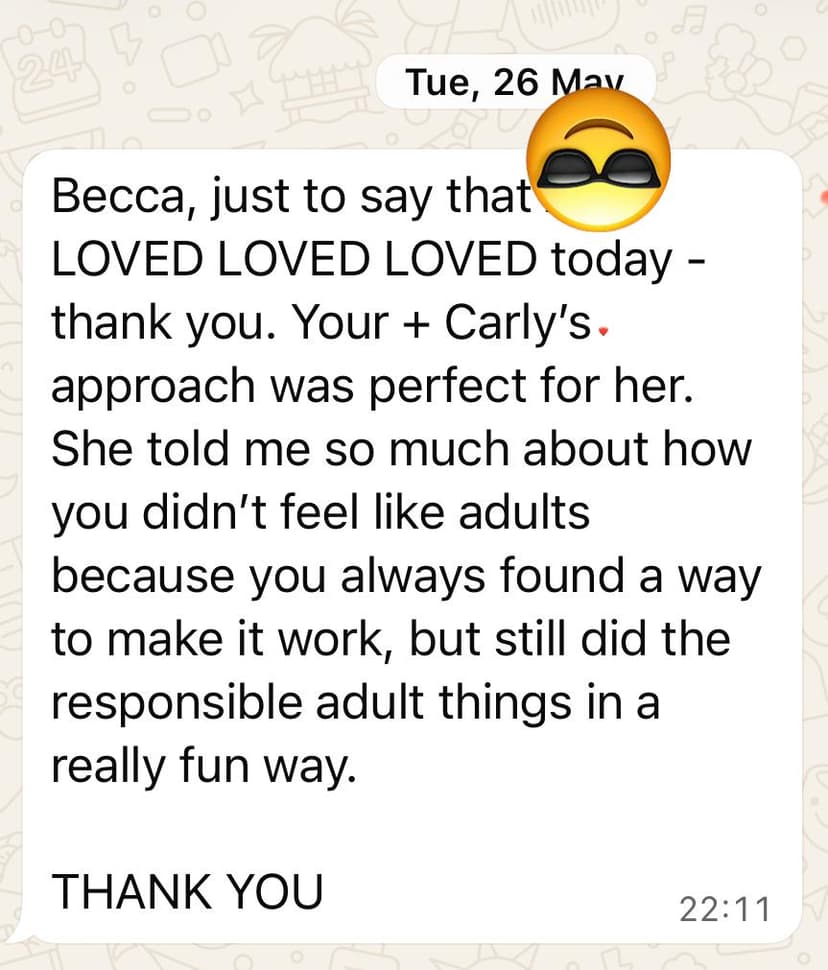 Screenshot of a parent's message to Becca