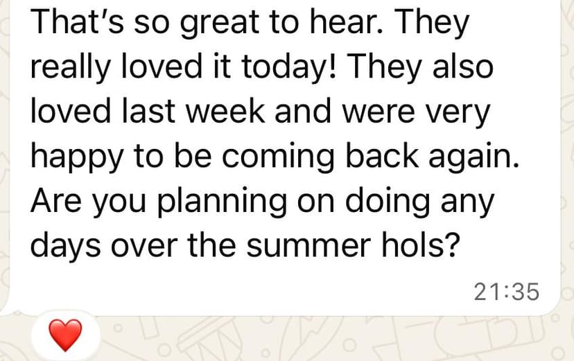 Screenshot of a parent's message to Becca