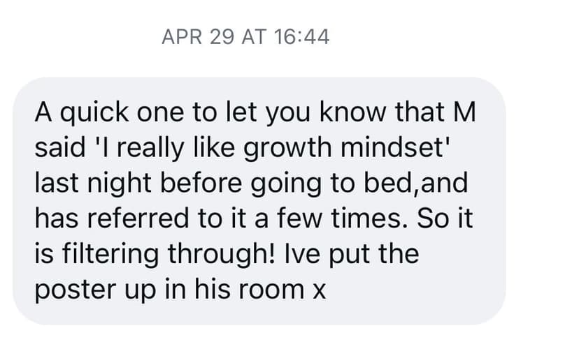Screenshot of a parent's message to Becca